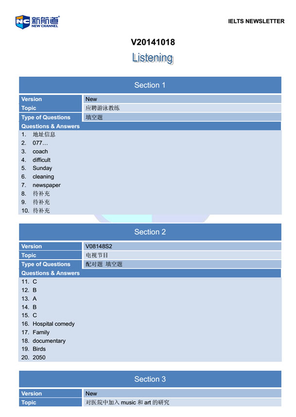 新航道2014年10月18日雅思考试回忆