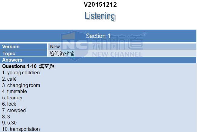 新航道2015年12月12日雅思考试回忆听力 section 1