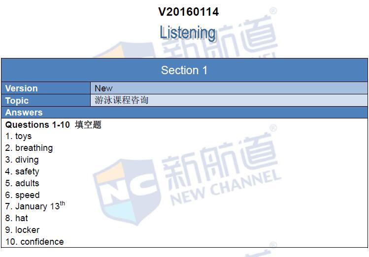 新航道2016年1月14日雅思考试回忆听力1