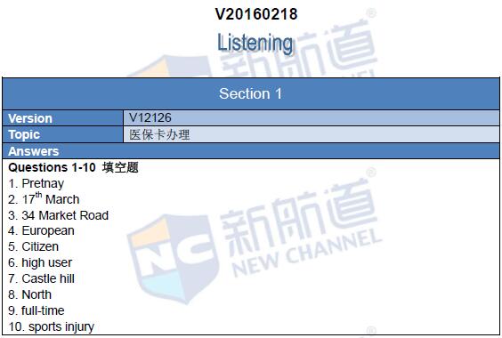 新航道2016年2月18日雅思考试回忆听力1