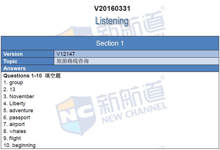 新航道2016年3月31日雅思考试回忆听力section1