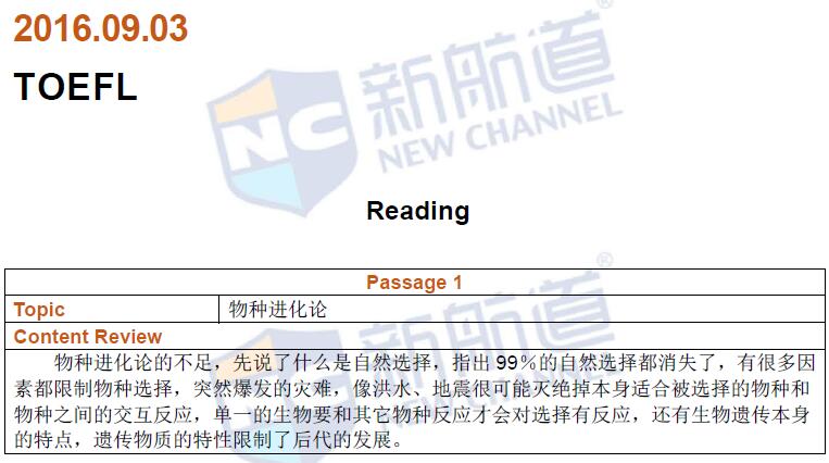 新航道2016年9月3日托福考试回忆阅读1