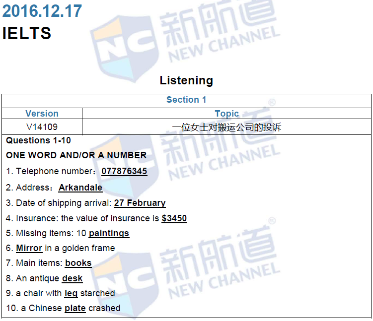 新航道2016年12月17日雅思考试回忆1